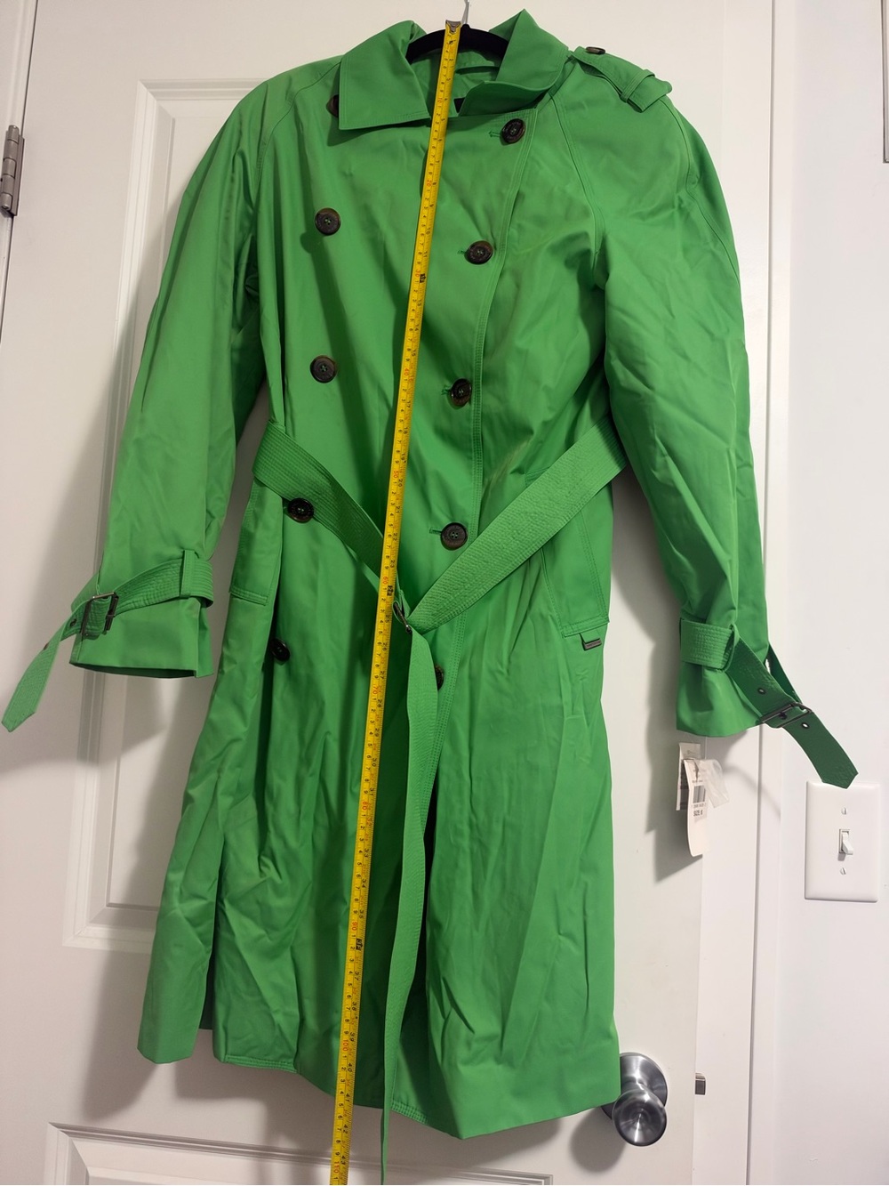 Anne Klein Bright Green Double-Breasted Trench Coat